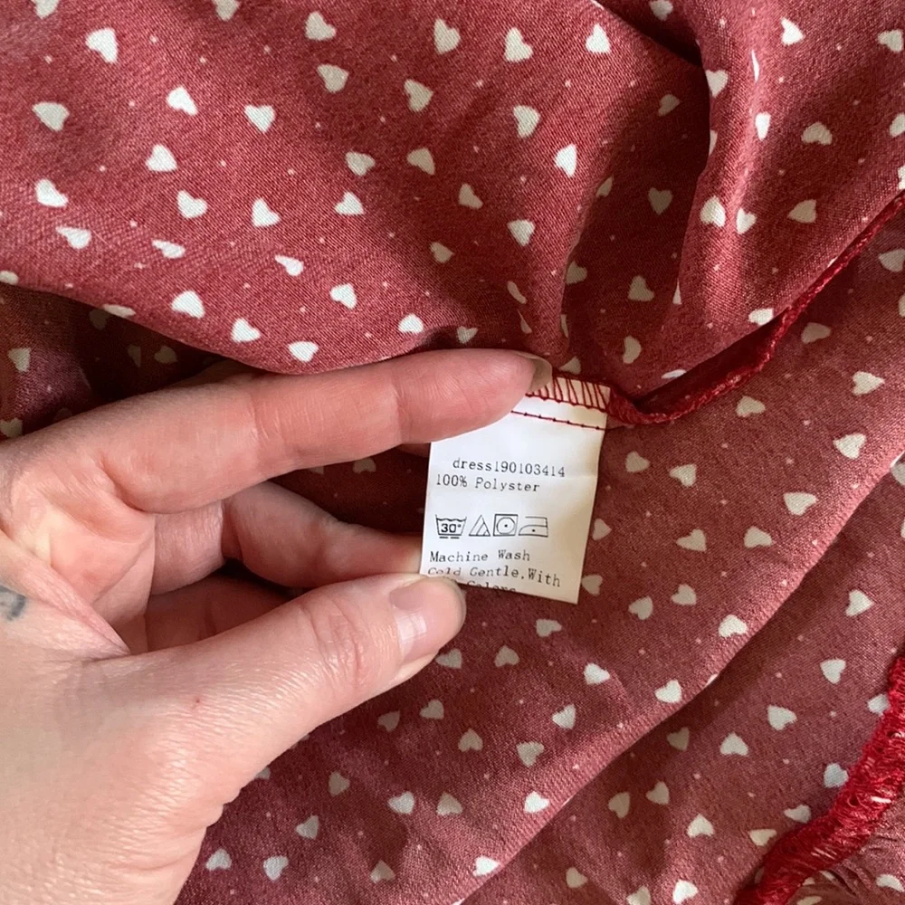 Shein burgundy white heart print dress L - Picture 10 of 14